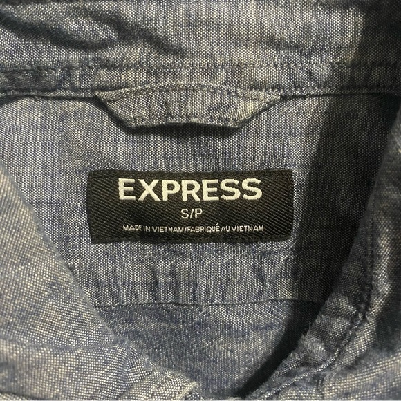 Express Blue Chambray Striped Cotton Long Sleeve Button Up Shirt - Picture 6 of 6